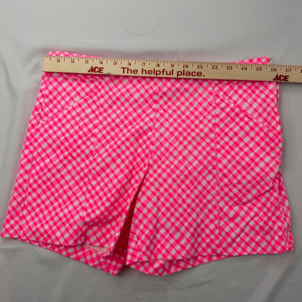 Lilly Pulitzer Callahan Shorts Women 6 Pink Gingham Check Neon Side Zip Stretch